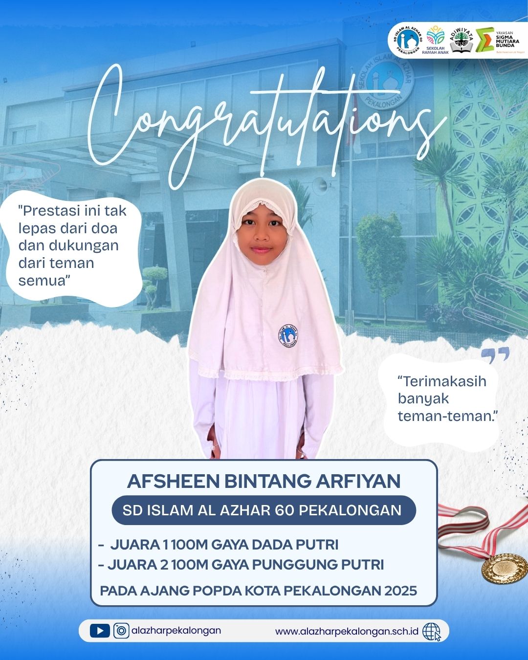 Juara 1 100 Meter Gaya Dada Putri dan Juara 2 100 Meter Gaya Punggung Putri POPDA 2025