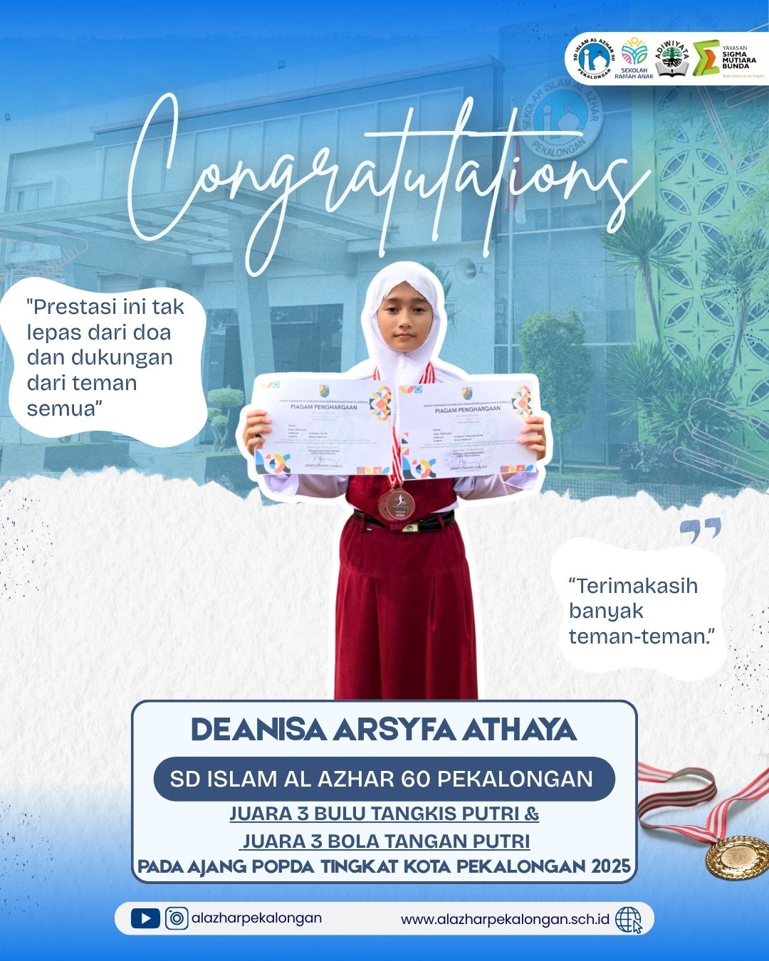 Juara 3 Bulu Tangkis Putri dan Juara 3 Bola Tangan Putri Ajang POPDA 2025