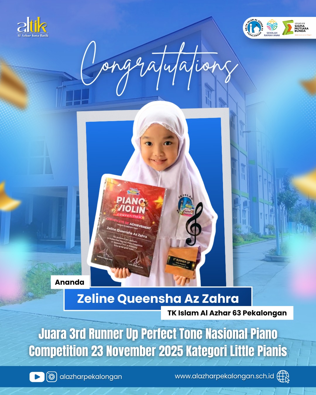 3rd Runner Up – Perfect Tone Nasional Piano Competition Kategori Little Pianis